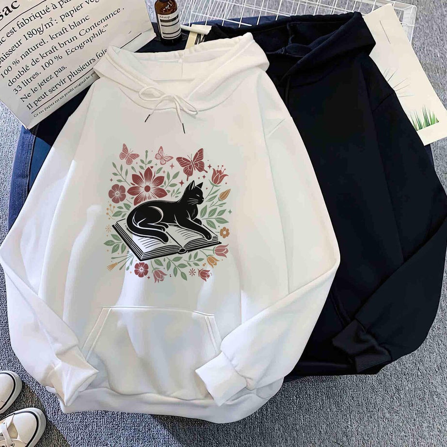 Floral Cat Hoodie, Cat Lover Shirt, Cat Book Shirt, Cat Lover Gift, Gift for Her, Cat Mom Shirt Gift, Cute Cat Shirts, Cute Book Cat Shirt