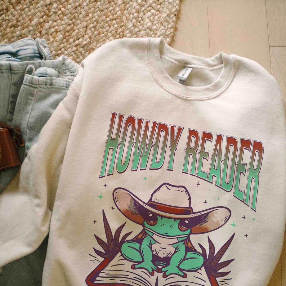 Howdy Reader Frog, Country Bookish Sweatshirt, Frog Book Lover, Cowgirl Frog Book Worm, Bookish Frog Shirt, Bookish Gift