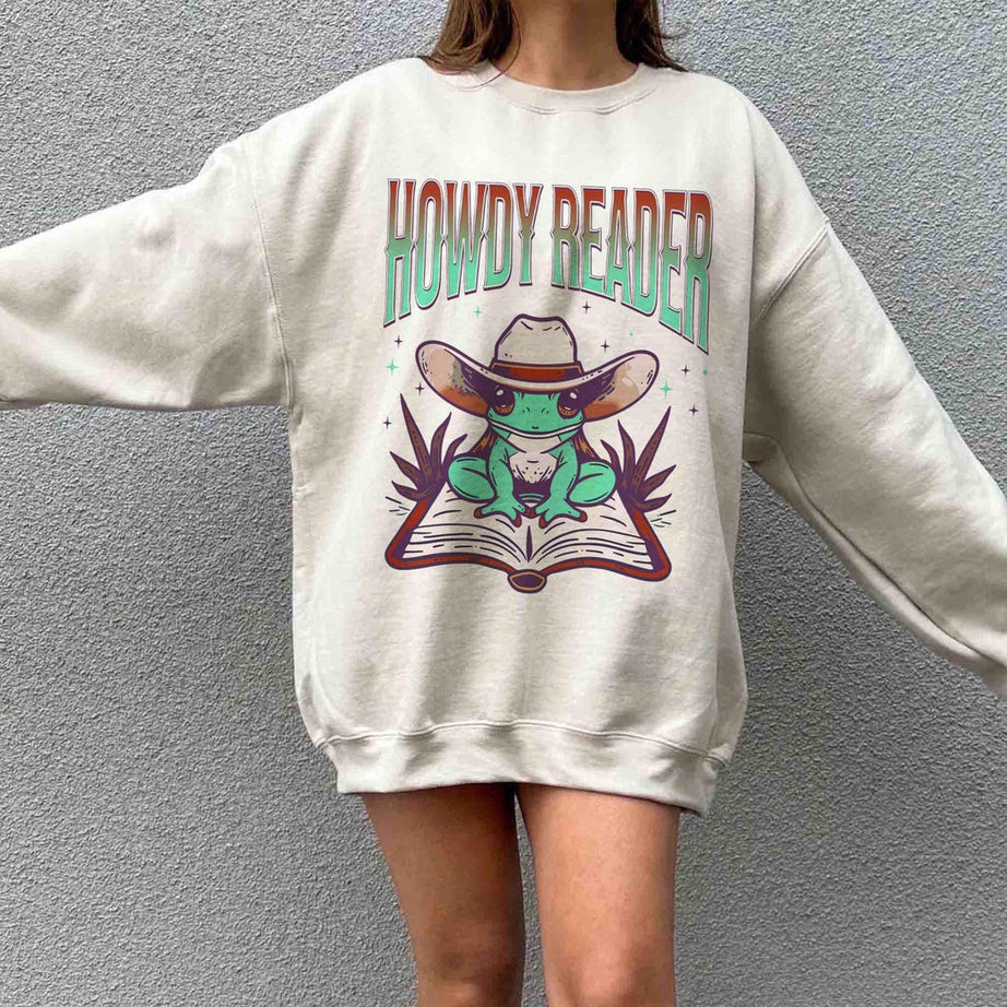 Howdy Reader Frog, Country Bookish Sweatshirt, Frog Book Lover, Cowgirl Frog Book Worm, Bookish Frog Shirt, Bookish Gift