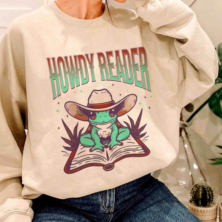 Howdy Reader Frog, Country Bookish Sweatshirt, Frog Book Lover, Cowgirl Frog Book Worm, Bookish Frog Shirt, Bookish Gift