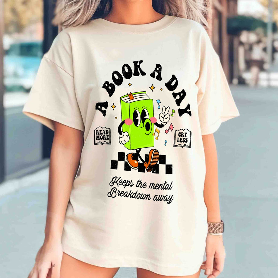 Bookish Mental Health Comfort Colors Shirt, Book A Day Shirt, Read More Book Lover Bookworm Booktok Romance Reader Book Addict Romantasy