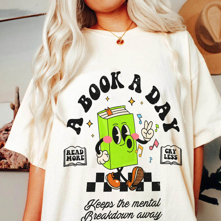 Bookish Mental Health Comfort Colors Shirt, Book A Day Shirt, Read More Book Lover Bookworm Booktok Romance Reader Book Addict Romantasy