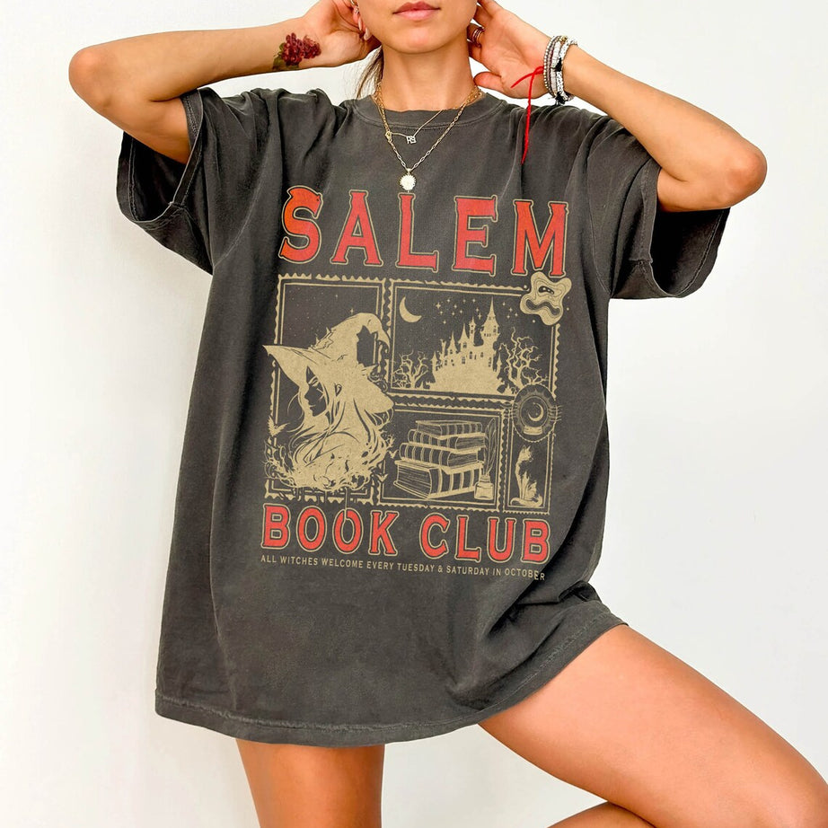 Salem Book Club Comfort Colors Shirt, Bookish Halloween Shirt, Spooky Reader Shirt, Salem Witches Shirt, Spooky Season Thriller Reader