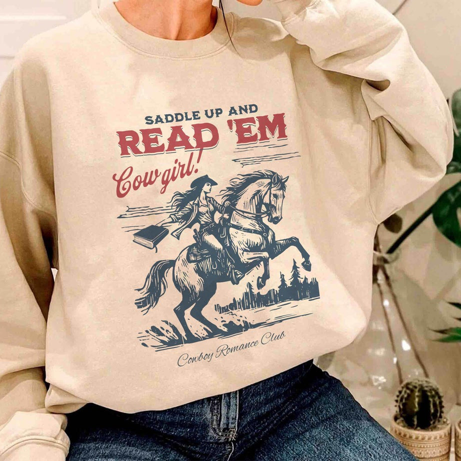 Bookish Cowgirl Sweatshirt, Cowboy Romance Book Club Western Book Lover Reader Shirt Cowboy Bookish Tee Bookish Gift for Her