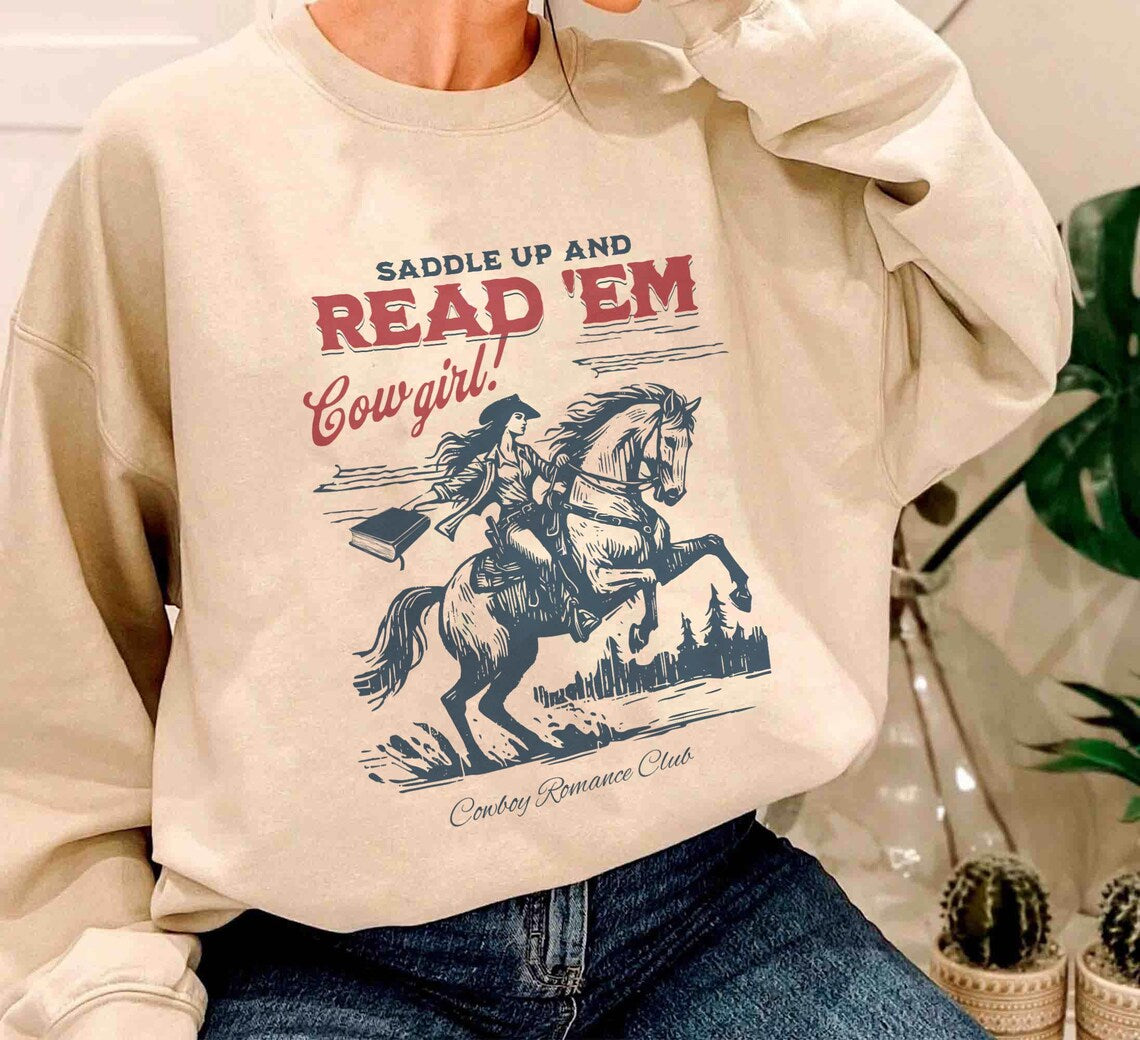 Bookish Cowgirl Sweatshirt, Cowboy Romance Book Club Western Book Lover Reader Shirt Cowboy Bookish Tee Bookish Gift for Her