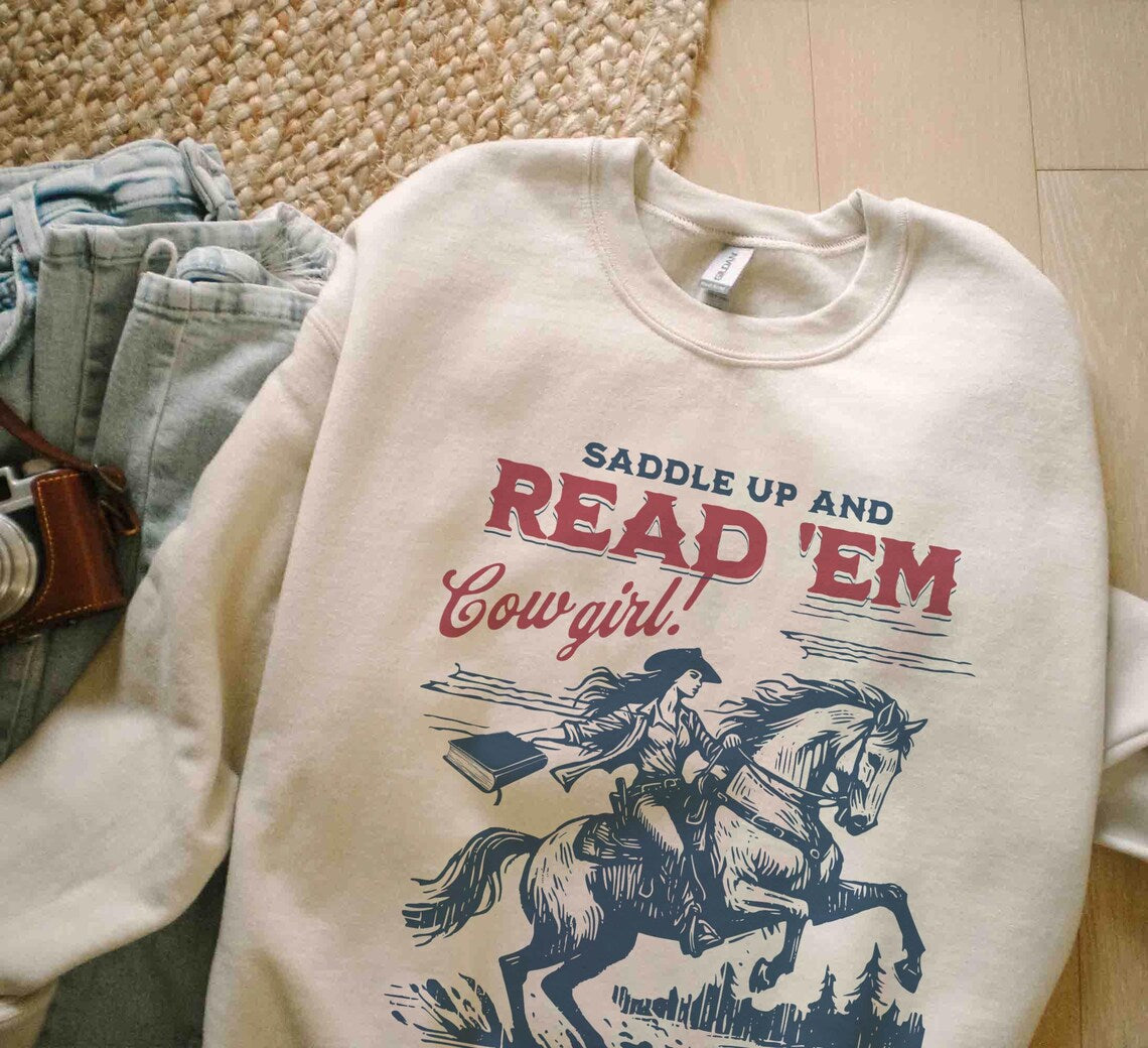 Bookish Cowgirl Sweatshirt, Cowboy Romance Book Club Western Book Lover Reader Shirt Cowboy Bookish Tee Bookish Gift for Her