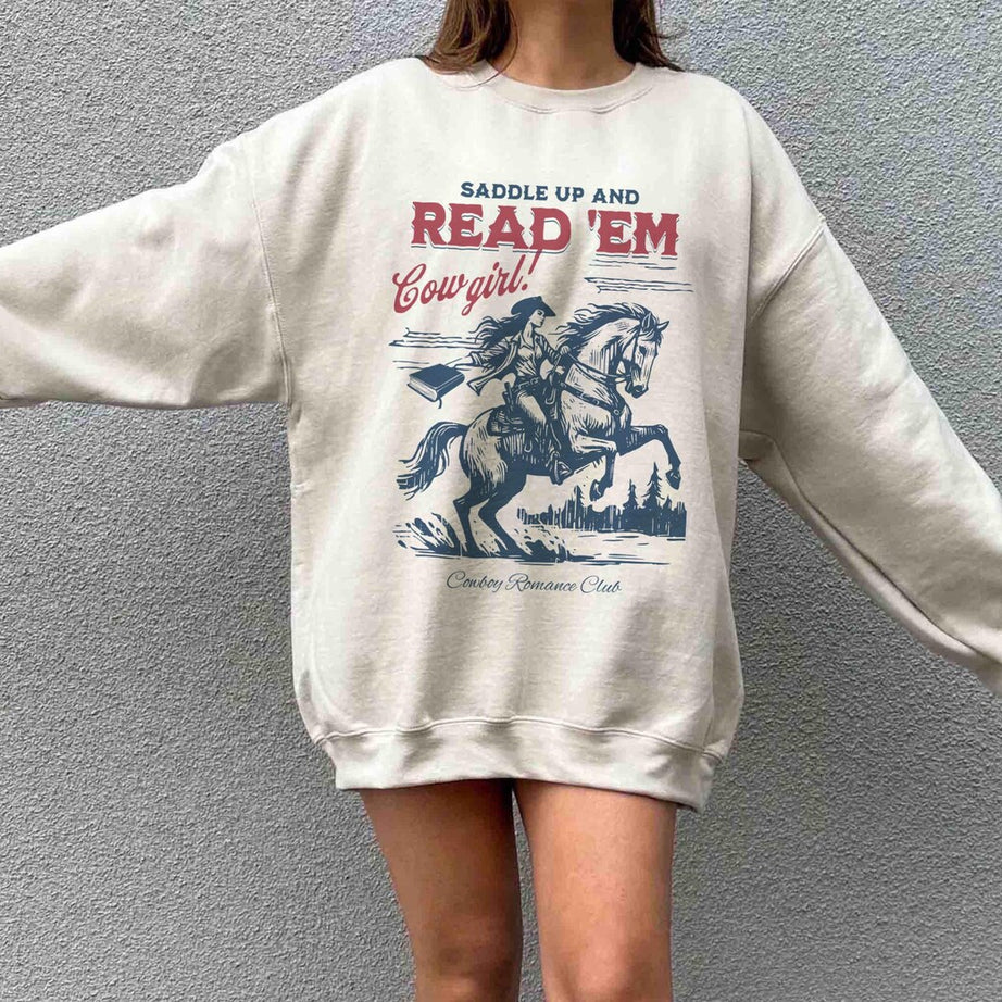 Bookish Cowgirl Sweatshirt, Cowboy Romance Book Club Western Book Lover Reader Shirt Cowboy Bookish Tee Bookish Gift for Her