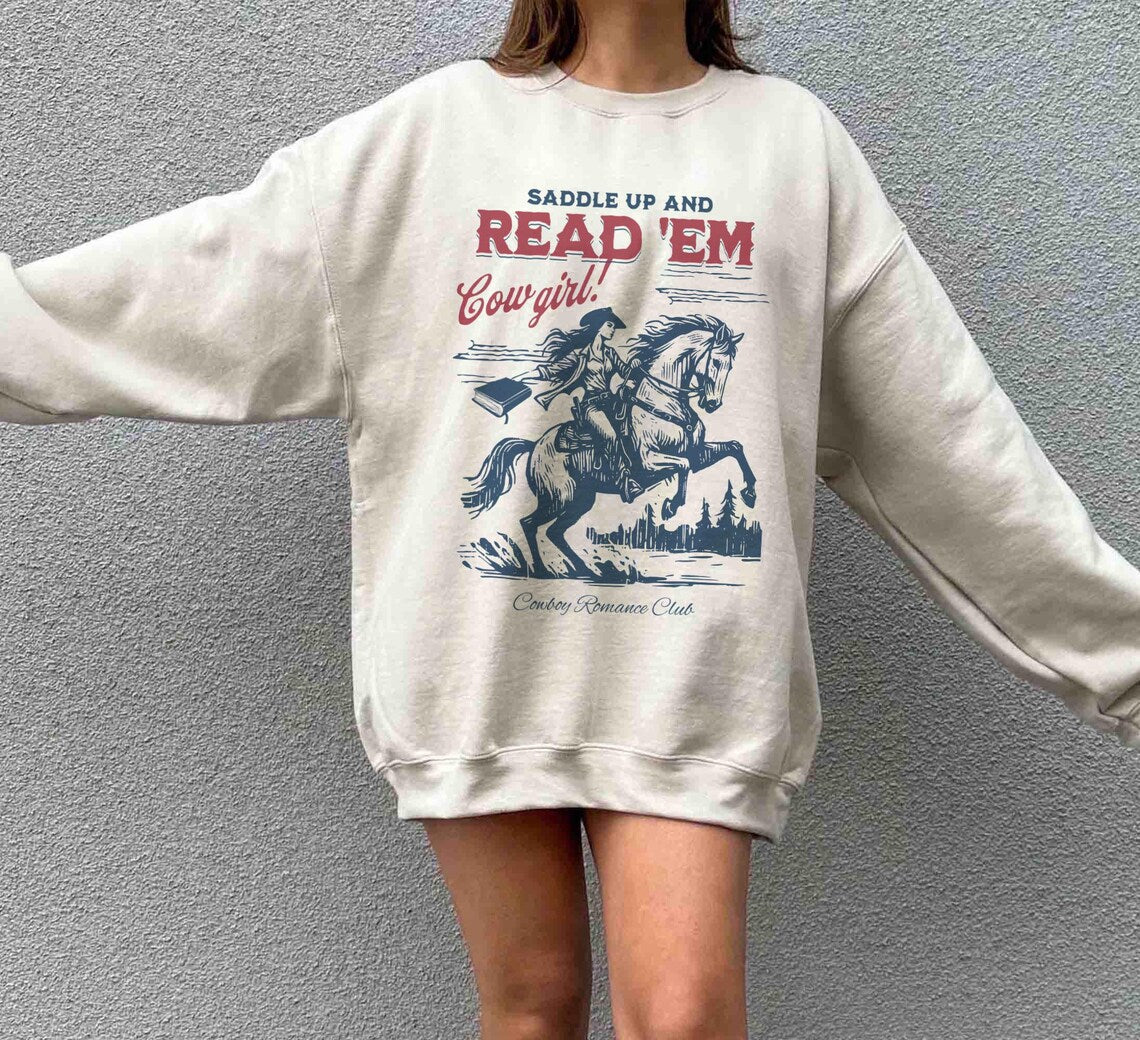 Bookish Cowgirl Sweatshirt, Cowboy Romance Book Club Western Book Lover Reader Shirt Cowboy Bookish Tee Bookish Gift for Her