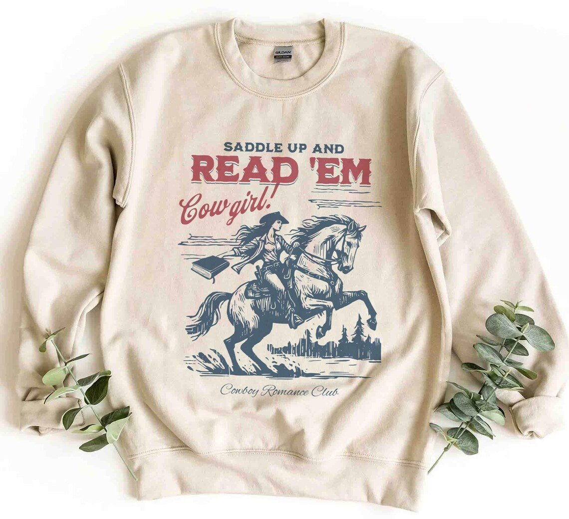 Bookish Cowgirl Sweatshirt, Cowboy Romance Book Club Western Book Lover Reader Shirt Cowboy Bookish Tee Bookish Gift for Her