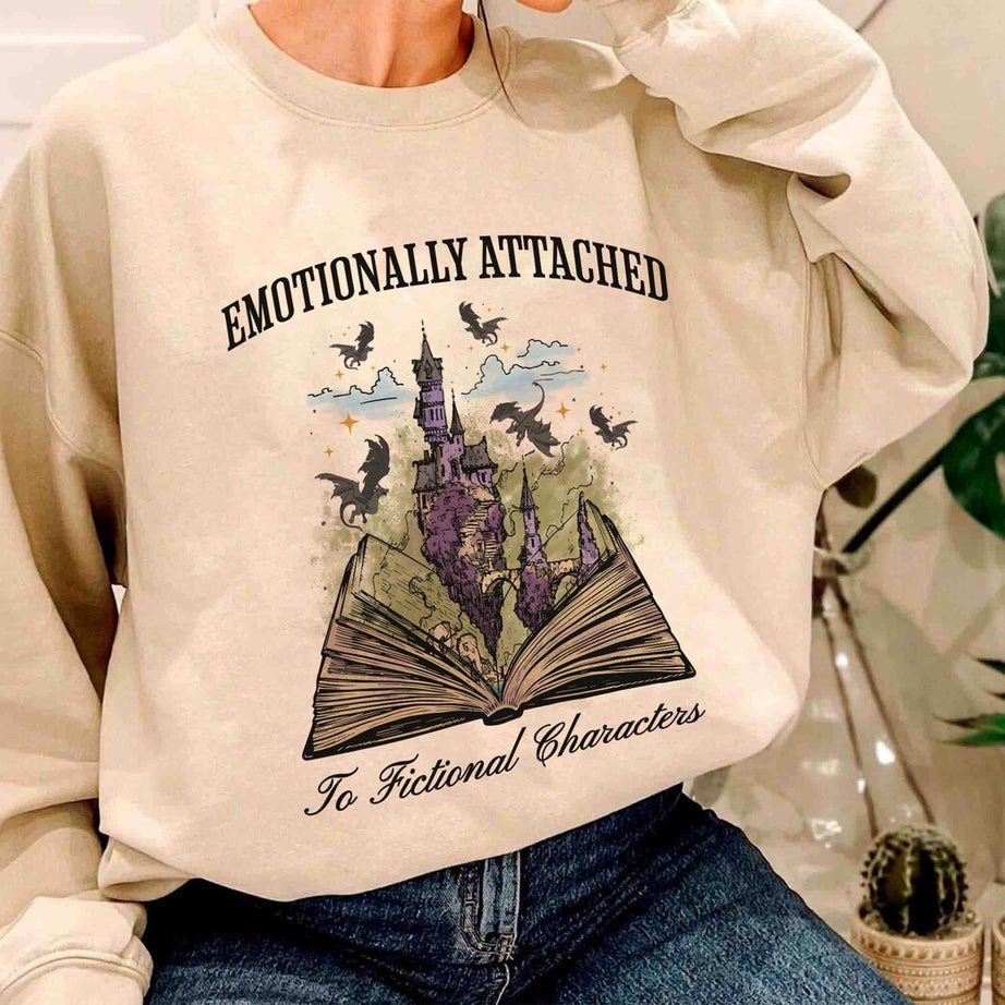 Emotionally Attached to Fictional Characters Sweatshirt, Fourth Wing Dragon Rider Shirt, Funny Reading Shirt, Book Lover