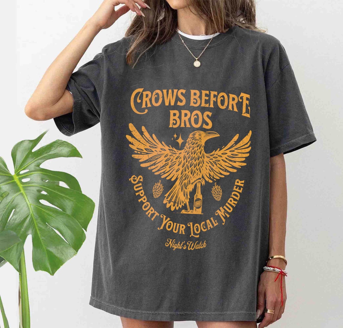 Crows Before Bros Comfort Colorshirt, Vintage Raven Shirt, Goblincore Witchy Shirt, Halloween Clothing, Dark Academia