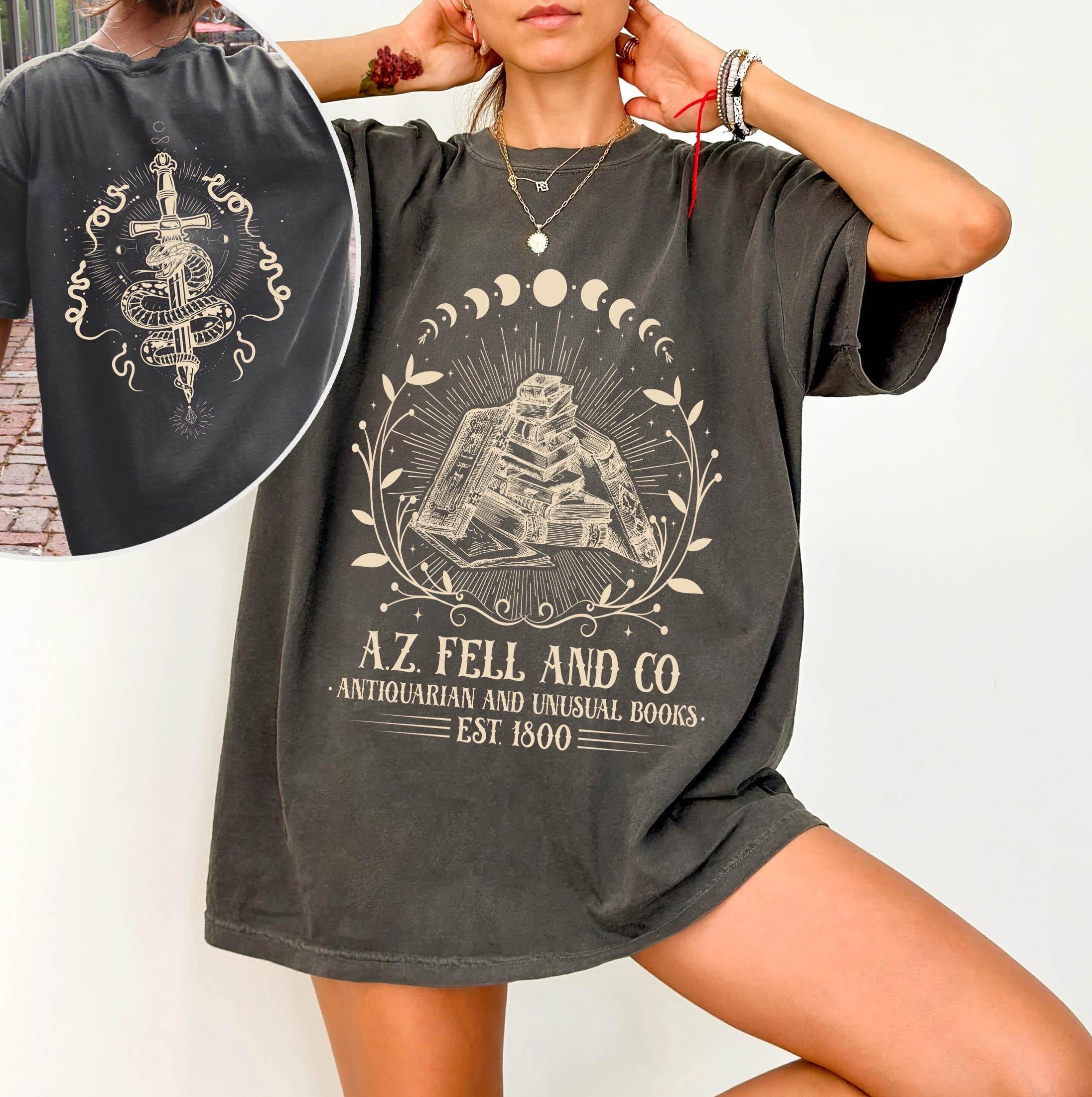 A.Z. FELL & CO Antiquities and Unusual Books Comfort Color Shirt, Good Omens Shirt, AZFELL Graphic S