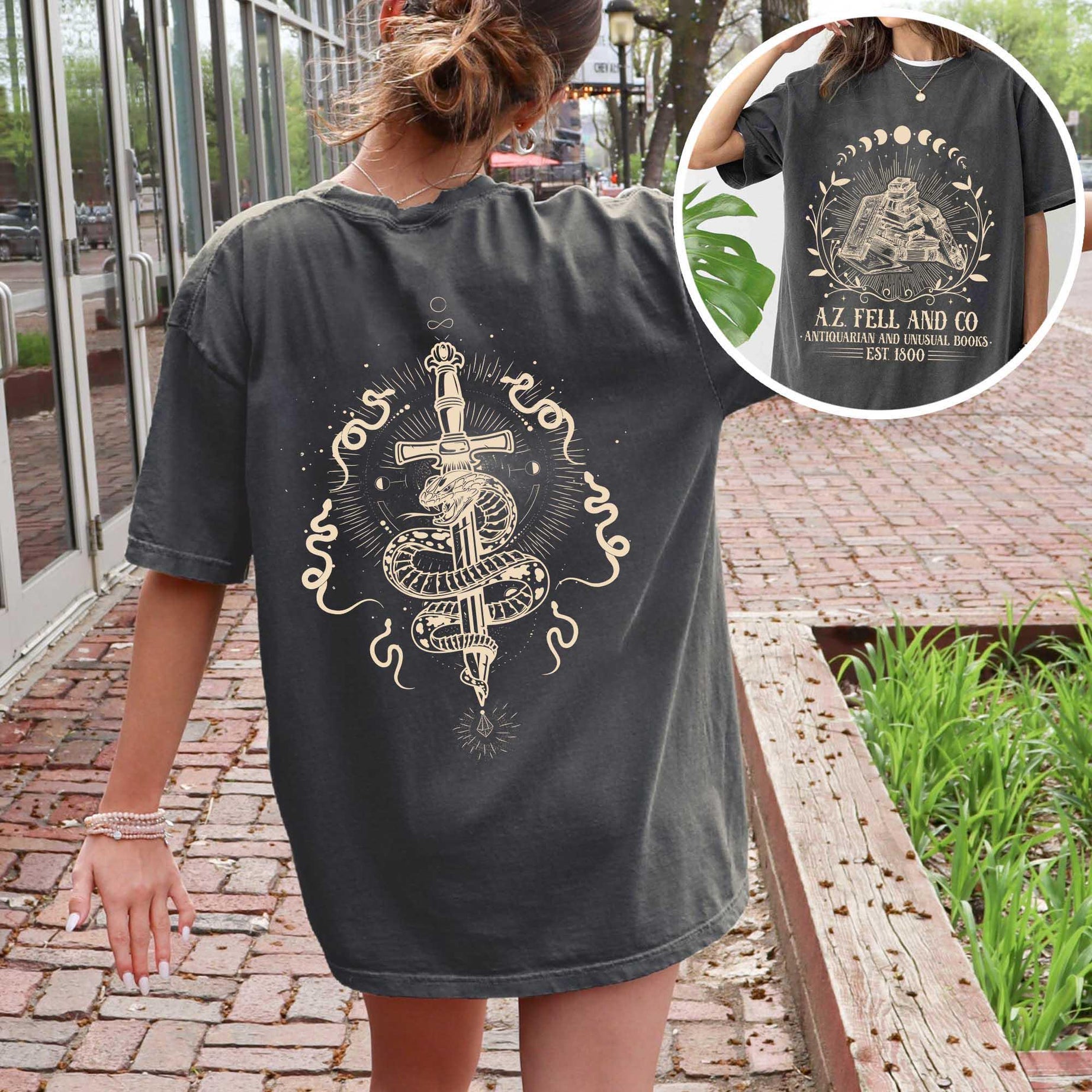 A.Z. FELL & CO Antiquities and Unusual Books Comfort Color Shirt, Good Omens Shirt, AZFELL Graphic S